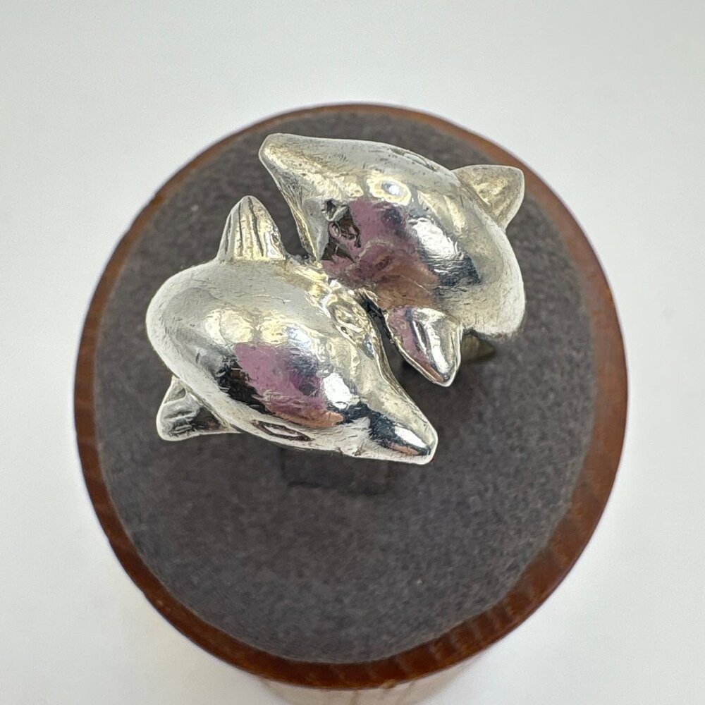 Two Dolphins Band Bypass Design Ring VTG Sterling Silver 925 Size 9.25